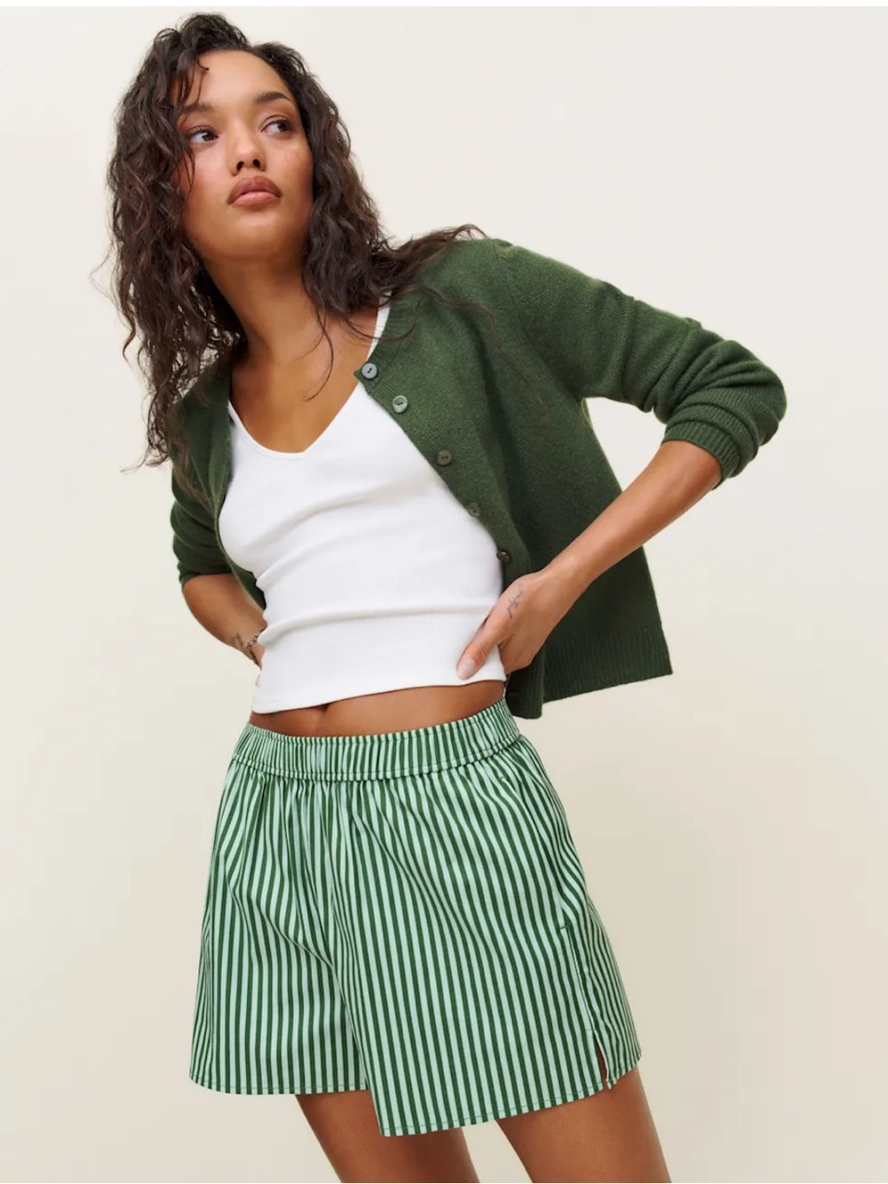 NWT Reformation Miles Short in Mojito Stripe w Pockets, Medium, Lounge